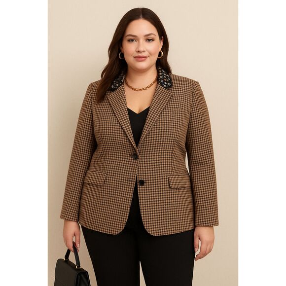 Lane Bryant Houndstooth Blazer Black and Tan with Embellished Collar Sz 16 - Picture 10 of 10